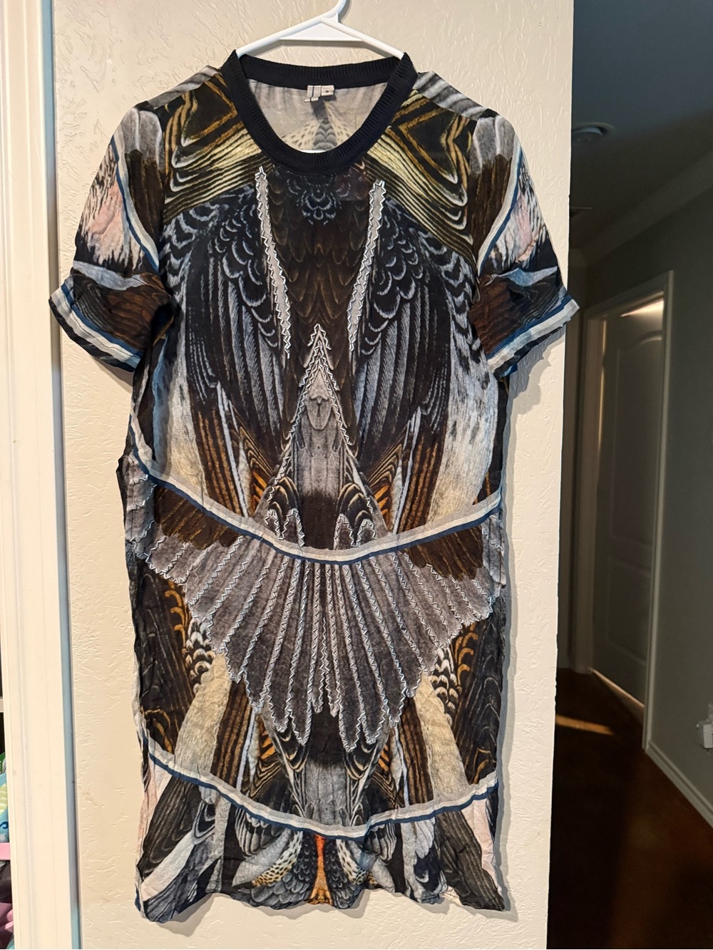 Blank nyc womens small animal Print abstract Short Sleeve beaded dress